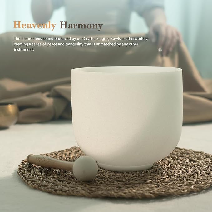 TOPFUND 8 inch D Note Crystal Singing Bowl Sacral Chakra with Suede Mallet