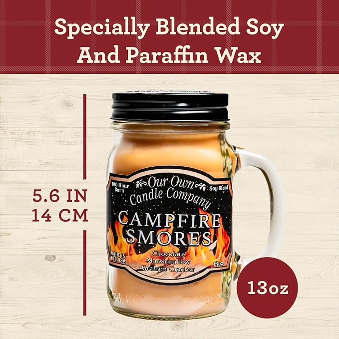 Our Own Candle Company Campfire S’Mores Scented Candle, Mason Jar, 13oz, Long Lasting 100 Hour Burn, Fall & Holiday Gift - Bloomnest