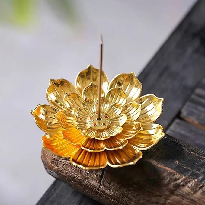 60 Pcs Incense Holder Indian Return Gift for Pooja Gold Lotus Incense Sticks Holder Anti Ash Spilling 2.16 Inch/5.5 cm Zinc Alloy incense holder for sticks for Stick/Coil/Cone Incense with Ash Catcher