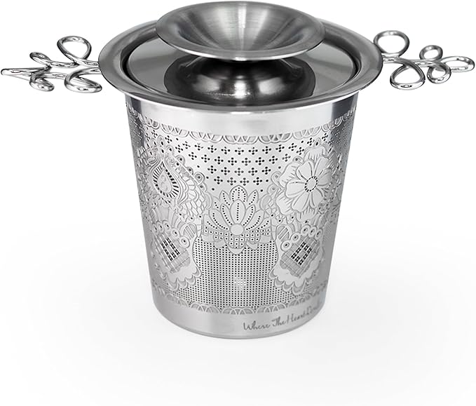 Luxury Tea Strainer Set - Stainless Steel Infuser with Diamond Patterns, Crystal Accent Chain, Fine Mesh Filter & Ergonomic Handle for Loose Leaf Tea