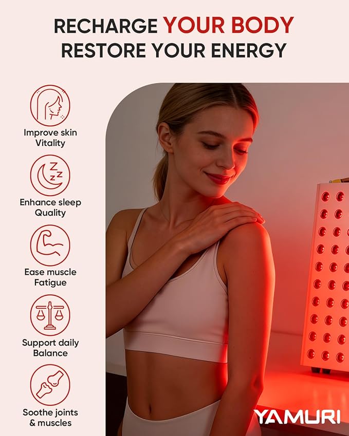 Red Light Therapy for Face, 660nm 850nm Near-Infrared Light Therapy Panel for Body, 110W with 60 Dual Chip LEDs, 135mW/cm² High Irradiance Device for Daily Wellness & Relaxation at Home - YA60 YAMURI