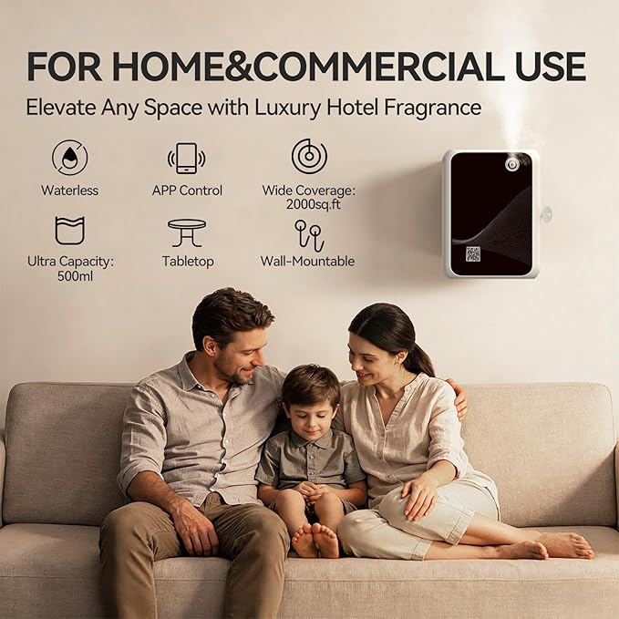 Waterless Essential Oil Diffuser-500ml Large Capacity,Smart App Control,Timer Function,Low Noise for Large Room up to 2000 sq.ft,for Home,Office,Hotel,Black-White Combo - Bloomnest