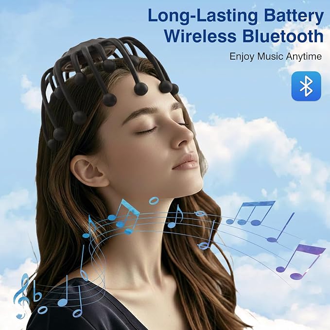Head Massager Scalp Electric with Bluetooth Function, 360° Electric Head Massager Rechargeable 4 Modes, Electric Octopus Scalp Massager Portable, Long Battery Life, Scalp Stress Relax Massage Tool OrijioUS