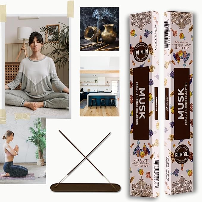 Musk Incense Sticks - Total 120 Insence-Sticks - 6 Packs of 20 Insense - Inciensos - Inscents - Natural Non Toxic Ingredients - Incents - Incence - Inscense - Insents