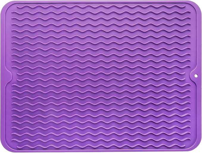 Silicone Dish Drying Mat for Multiple Usage,Easy clean,Eco-friendly,Heat-resistant Silicone Mat for Kitchen Counter or Sink,Refrigerator or drawer liner Purple L 16 inches x 12 inches - Bloomnest