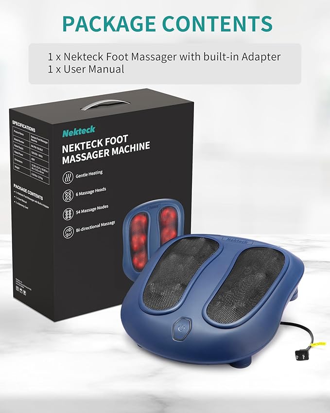 Nekteck Foot Massager with Heat, Shiatsu Foot Massager for Neuropathy, Plantar Fasciitis, Electric Heated Foot Massage Machine for Pain Relief and Circulation, Gifts for Man Woman Her Him Birthday - Bloomnest