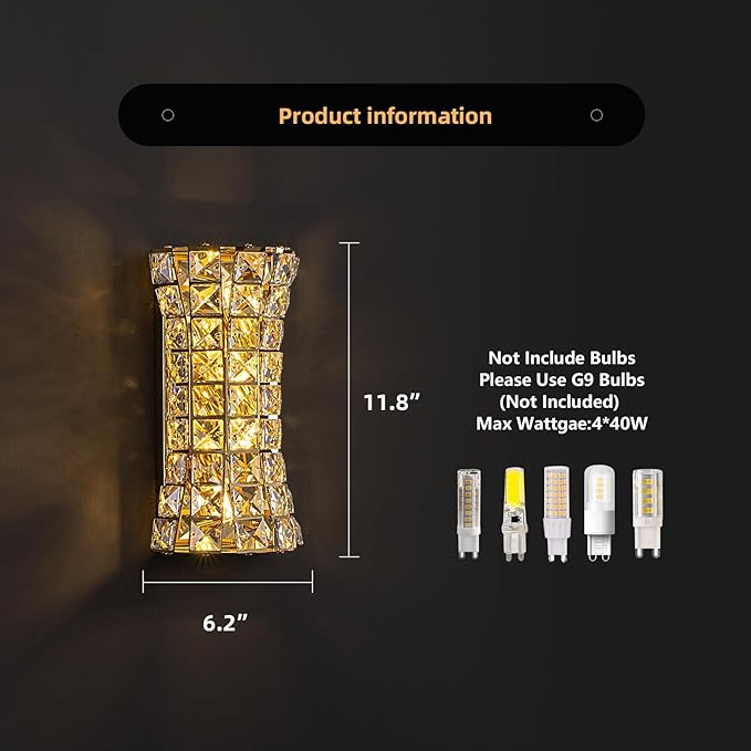 Crystal Wall Sconces,Modern Wall Light Fixtures for Living Room Bedroom Bathroom Hallway Doorway Stairway,Bedside,Tricolor Vanity Lighting Fixture - Bloomnest