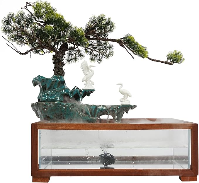 Water Fountain, Antique Indoor Desktop Water Fountains, Illuminated Waterfall with Atomizer, Tabletop Decor for Home, Office, Bedroom Desk Decoration - Bloomnest