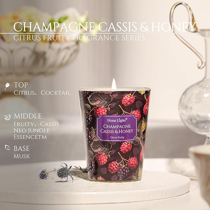 HomeLights Scented Candles for Women & Men, 6.7oz Candle Jars Aromatherapy Single Wick Candle, Ideal for Eclectic Mixed Styles Home Decor and Gifts, Champagne Cassis & Honey - Bloomnest