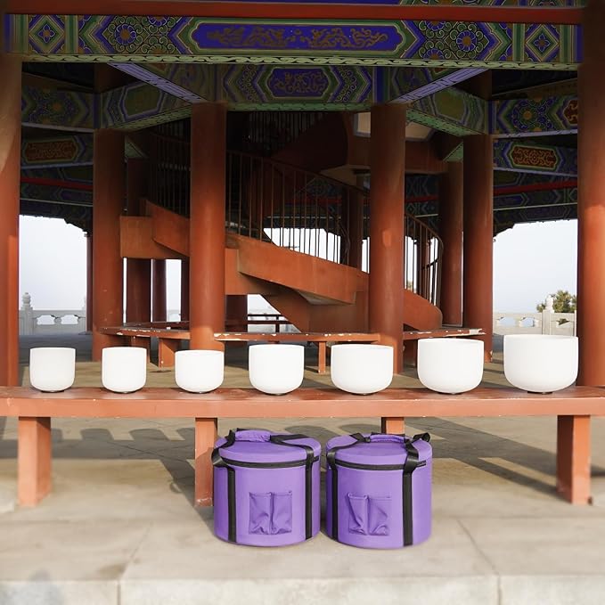 KVKA 6-12 Inch 432hz Crystal Bowls Set of 7Pcs C D E F G A B with Carrying Cases and Suede Stickers,O-Ring for Yoga Sound Healing