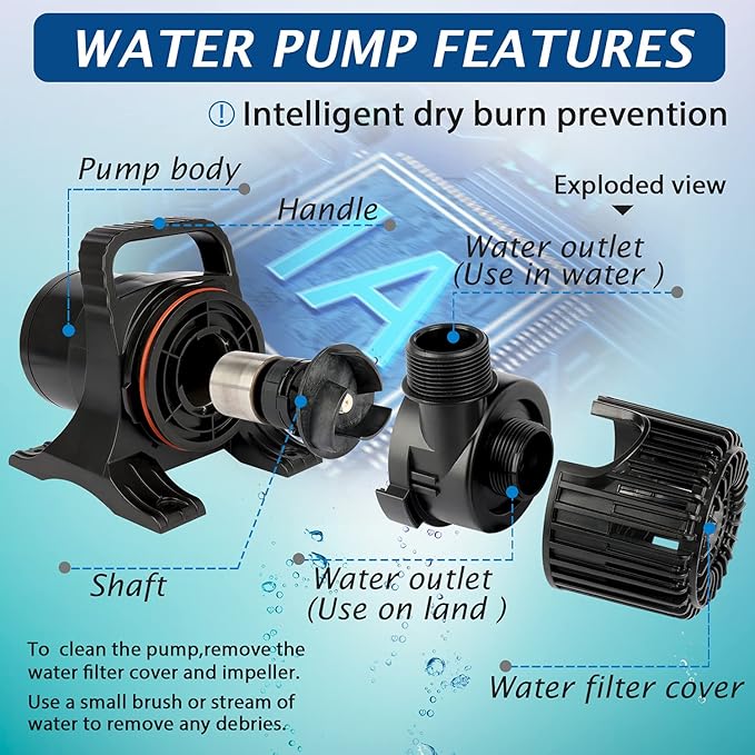 WaterRebirth (3200GPH-175W,UL listed) High Flow Large Fountain Submersible Water Pond Sump Pump Aquarium Electric Waterfall Pump Outdoor PS-3200 - Bloomnest