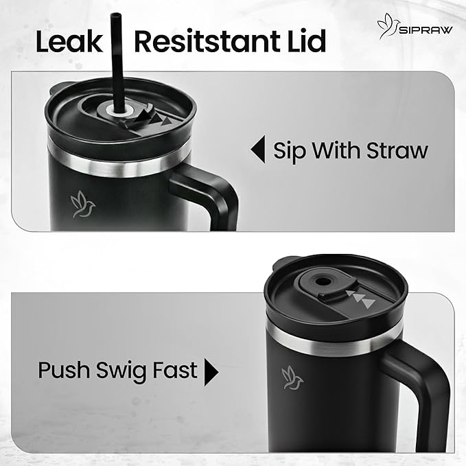 Tumbler with Handle, Insulated Tumbler with Lid and Straw, Stainless Steel Travel Coffee Mug, Cup Holder Friendly, Perfect for Camping, Travelling & Gifting, 30oz, Black - Bloomnest