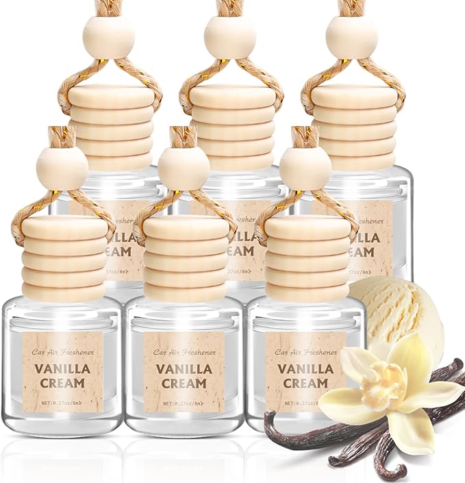 AROIC Hanging Car Air Freshener, 6 Pack Vanilla Cream Long Lasting & Refillable Air Freshener, Natural Plant Essential Oil Fragrance Aromatherapy Diffuser, Car Accessories Interior Set for Women & Men - Bloomnest