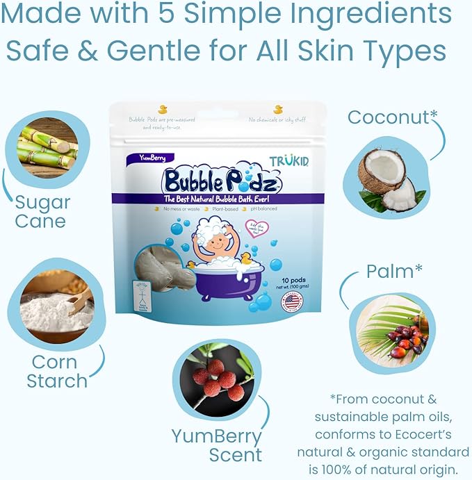 TruKid Yumberry Bubble Podz & BubbleGlove Set – Bubble Bath Pods with 2 Wash Gloves for Kids and Toddlers - Bloomnest