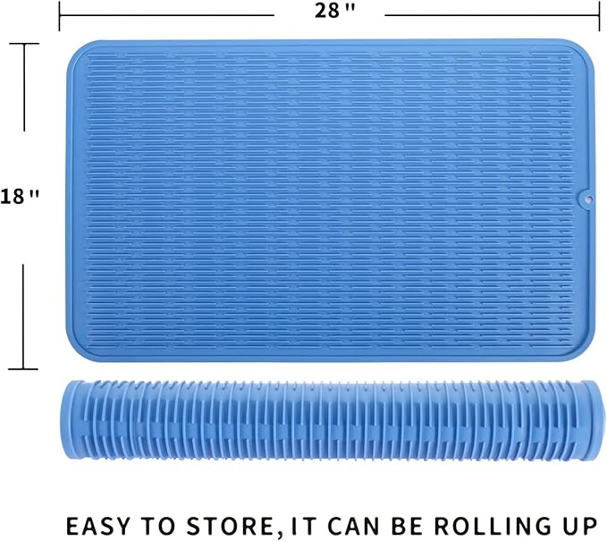 Silicone Dish Drying Mat for Multiple Usage,Easy clean,Eco-friendly,Heat-resistant Silicone Mat for Kitchen Counter or Sink,Refrigerator or Drawer Liner Lichen BlueL 3XL 28 inches x 18 inches - Bloomnest