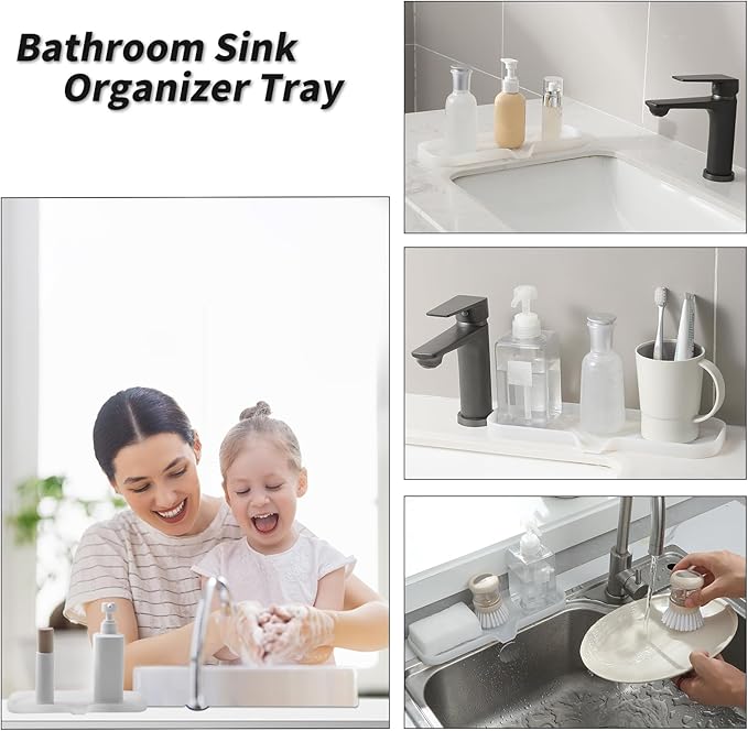Silicone Bathroom Soap Dishes with Drain Spout-Bathroom and Kitchen Sink Organizer,Sponge Holder,Dish Soap Tray,Perfect for Dispenser,Scrubber,Bottle,Cup on Sink or Counter-Translucent 12"×4" - Bloomnest