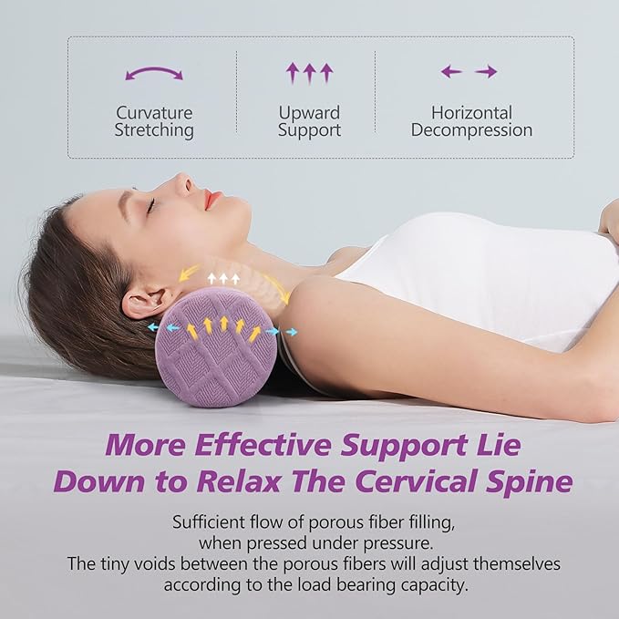Cozyhealth Cervical Roll Pillow, Medium Soft Memory Foam Neck Round Pillow Cylinder Bolster Pillow for Sleeping, Round Neck Support for Bed, Legs, Back and Yoga (Purple, Medium - 3.9" H) - Bloomnest