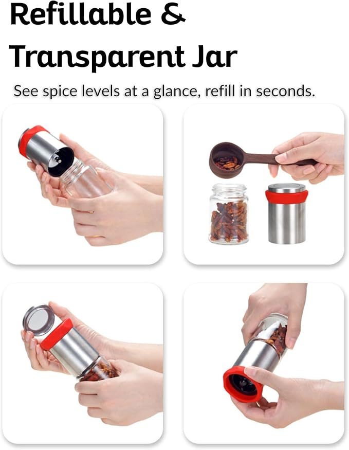 Premium Chili Mill Grinder – Manual Spice Grinder for Dried Chili, Pepper & Herbs – Ceramic Mechanism, Stainless Steel Spice Mill for Kitchen & Dining - Bloomnest