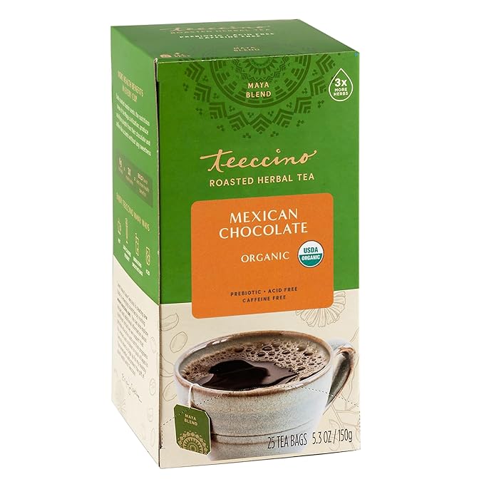 Teeccino Mexican Chocolate Herbal Tea - Rich & Roasted Herbal Tea That’s Caffeine Free & Prebiotic for Natural Energy, 25 Tea Bags - Bloomnest