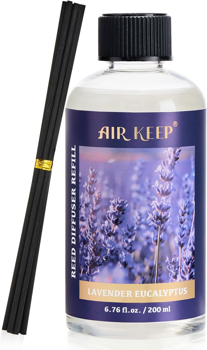 Airkeep Reed Diffuser Oil Refill with Diffuser Sticks, 6.76 Fl Oz(200ml) Lavender Eucalyptus Cotton Scented Oils, Aroma Therapy, Home Fragrance & Air Freshener, Office Décor, Decoration - Bloomnest