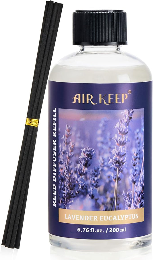 Airkeep Reed Diffuser Oil Refill with Diffuser Sticks, 6.76 Fl Oz(200ml) Lavender Eucalyptus Cotton Scented Oils, Aroma Therapy, Home Fragrance & Air Freshener, Office Décor, Decoration - Bloomnest