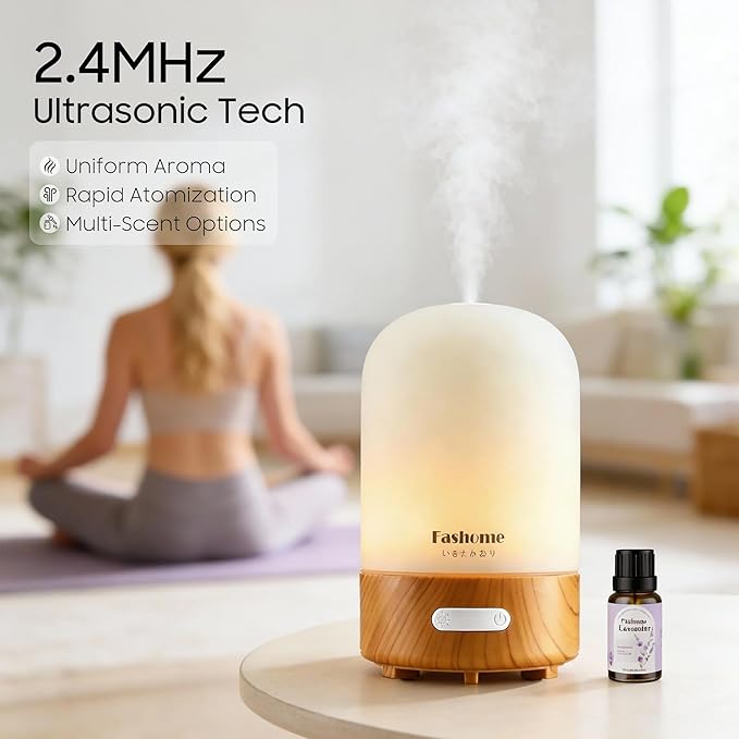 Essential Oil Diffuser Hand Blown Glass, 100ml Small Aromatherapy Diffuser, Auto Shut-Off Function, Ultrasonic Diffusers for Essential Oils, Cool Mist Humidifier with Warm White Lights（White） - Bloomnest