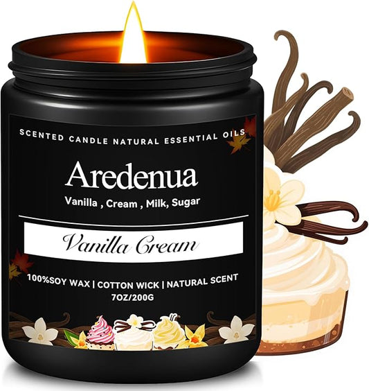 Vanilla Cream Candle | Creamy Vanilla Scented Candles for Fall - 7oz Autumn Soy Candles for Home Scented, 50 Hours Burn Time, Fall Gifts for Women Men/Holiday/Harvest/Thanksgiving - Bloomnest