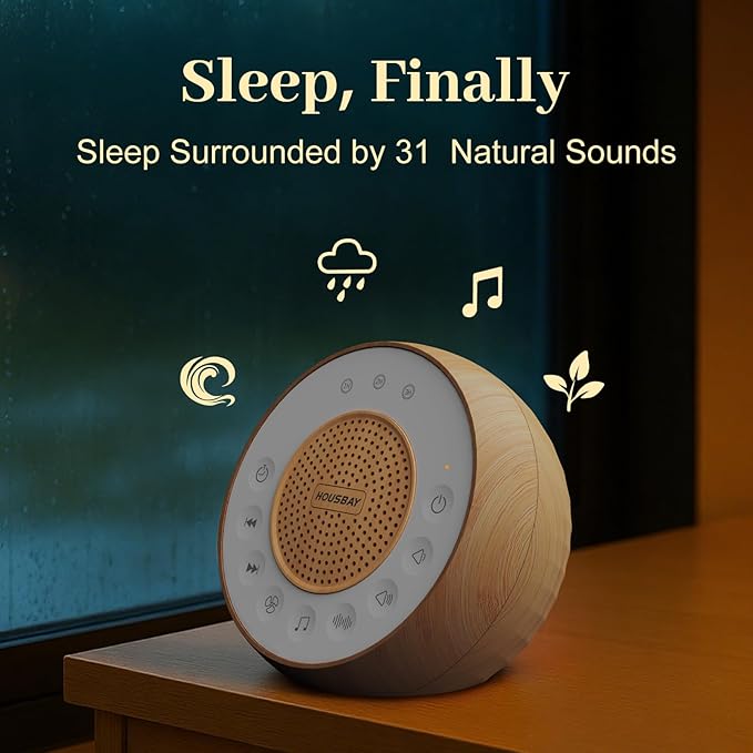 Housbay White Noise Sound Machine for Sleeping, 31 Soothing Sounds, Small Sleep Machine for Adults, Wood Grain Design for Bedroom & Noise Canceling - Bloomnest