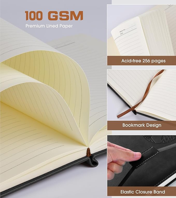 Lined Journal Notebook for Women Men,256 Pages A4 Large Hardcover Leather Journals for Writing,Travel,Business,Work,School,College Ruled Notebooks for Note Taking, Diary Notepad 8.6"×11" - Bloomnest