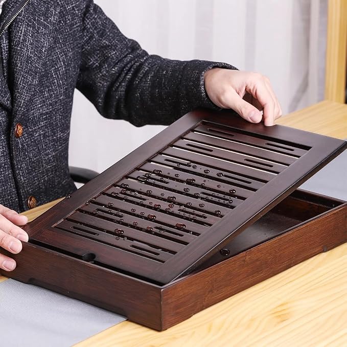 XL Size Bamboo Chinese Tea Tray - 15.6 x 10.9 inch Japanese Tea Serving Tray, Gongfu Tea Table Set with Reservoir Type Water Storage Box Kong Fu Tea Tray - Bloomnest