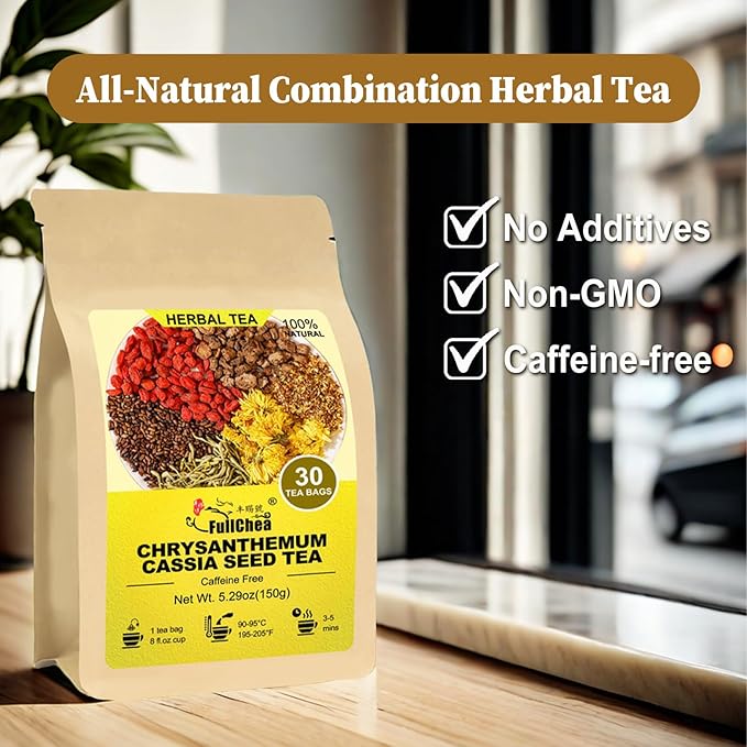 FullChea - Chrysanthemum Cassia Seed Tea, 30 Teabags, 5g/bag - Burdock Root, Goji Berries, Osmanthus, Honeysuckle Combination Herbal Tea - Bloomnest
