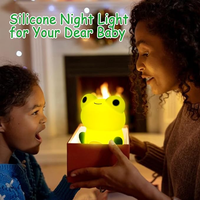 Night Light for Kids, Cute Frog Night Lamp Bedroom Nightlight for Girls Boys Teens, USB Rechargeable Silicone Animal Nightlight Christmas Birthday Gifts, Room Decor - Bloomnest