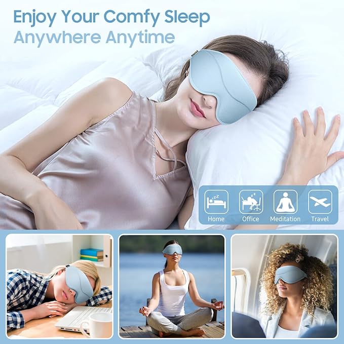 Sleep Mask, Premium Eye Mask for Sleeping, Total Blackout, Superior Soft Comfort, Upgraded 3D Ergonomic Designed Sleeping Mask for Home, Office, Travel, Meditation, Sky Blue - Bloomnest