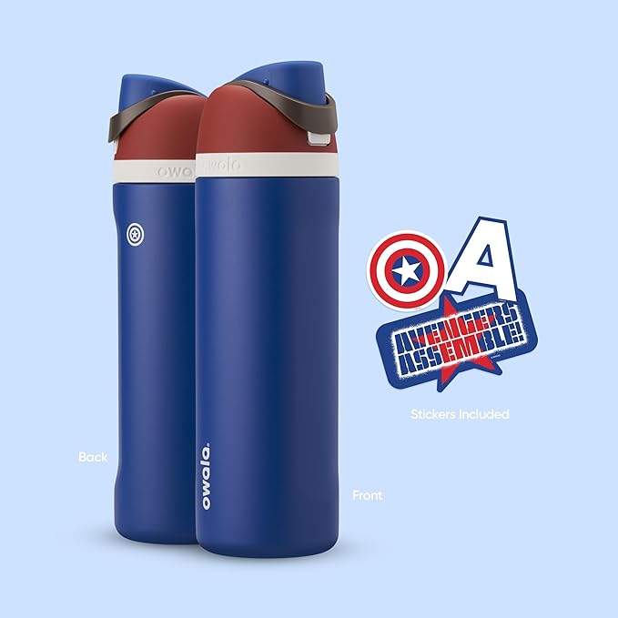Owala Marvel FreeSip Insulated Stainless Steel Water Bottle with Straw for Sports and Travel, BPA-Free Sports Water Bottle, 24 oz, Captain America Owala