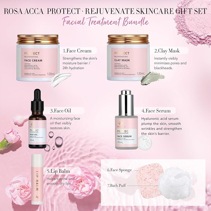 30pcs Valentines Day Gifts for Women, Spa Gifts Rose Facial Skin Care Set, Face Cream, Bath Oil, Serum, Shower Accessories, Bath and Body & Facial Kit, Birthday, Christmas, Mother's Day,Bridal Shower - Bloomnest