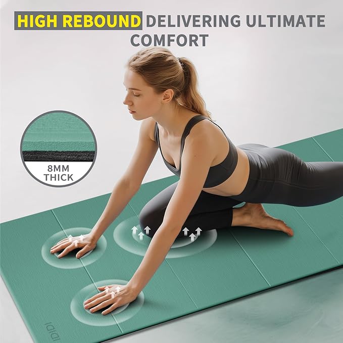 8mm Extra Thick & Large Foldable Yoga & Fitness Mat(74" x 31.5" x 0.32"), Double-Sided Non Slip & Lightweight Pilates Mat, Thick Wide Exercise Mats for Woman Man Kids, Portable Workout Mats for Travel, Studio or Home Use - Bloomnest