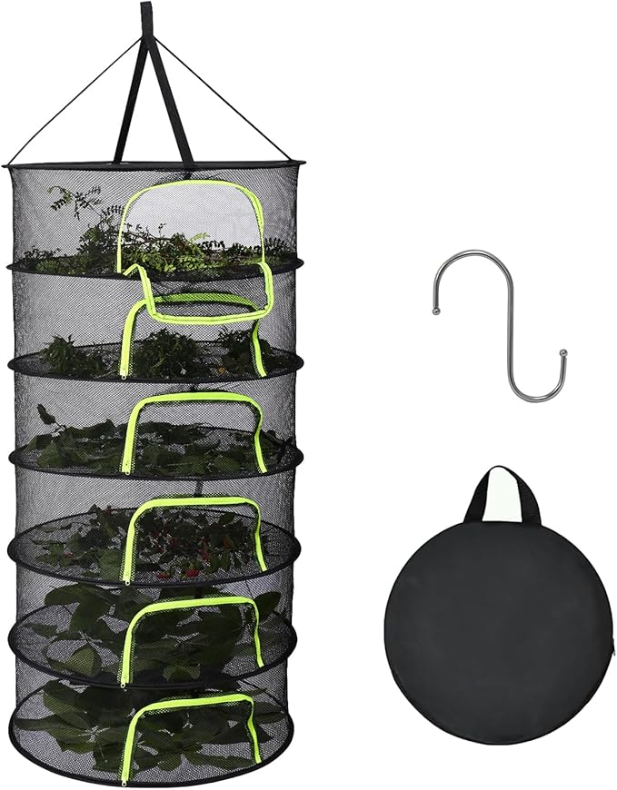 LUKETURE 6-Layer Hanging Herb Dryer Rack - with U-Zipper Mesh Net & Hook, Foldable Collapsible Drying Rack for Plants, Herbs, Flowers, Fish, Jerky, Laundry - Bloomnest