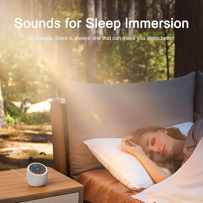 Hotmoon Sound Machine with 40 High-Fidelity Sounds, White Noise Sound Machine with Memory Functions, 8 Color Night Light, USB Power Supply, for Sleep & Noise Reduction Sleep Aid, Plug-in - Bloomnest