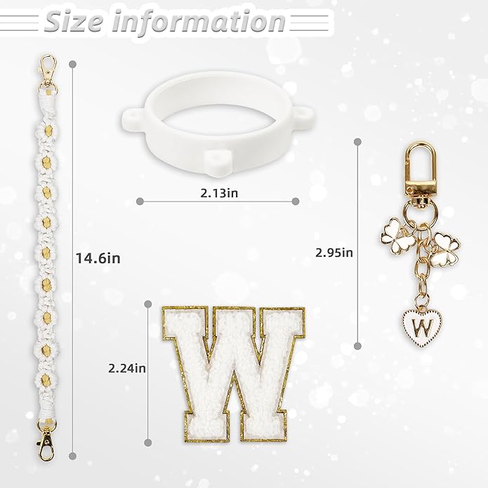 Compatible with Owala Water Bottle Accessories, Cute Letter Charm Set with Boho Handle Strap, Monogram Sticker, Silicone Ring, Keychain Decoration, for FreeSip 24 32 40oz, Owala Kids, Tumbler Gift SITKOL
