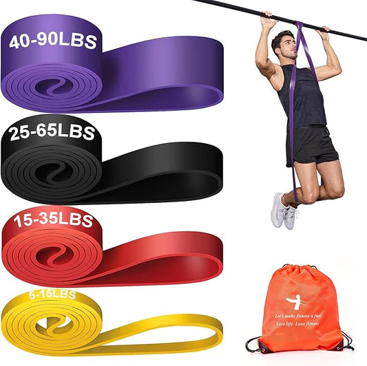 Pull Up Assistance Bands Set 5 LBS - 230 LBS, Long Resistance Bands for Pull Ups Working Out, Gym Workout Bands for Men Exercise Muscle Training and Shape Body - Carry Bag Included - Bloomnest