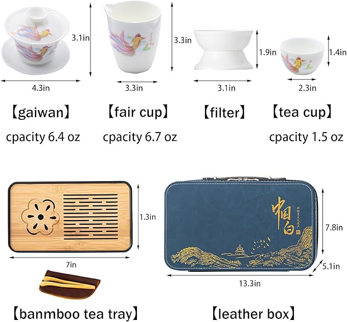 ICHAG Chinese Tea Set, Gongfu Tea Sets for Adults, China Gaiwan Teaset, 14-Piece Yangzhi Jade (茶具) Porcelain Set with Tea Pet, Portable Travel Teaset for Home, Outdoor, Office Gifts (White) - Bloomnest