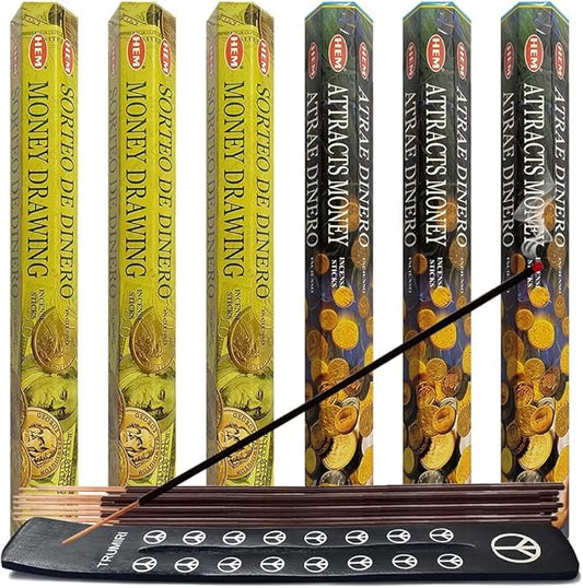 Money Drawing & Attracts Money Incense Sticks & Holder Bundle Variety Pack from Hem Trumiri Insense Insence