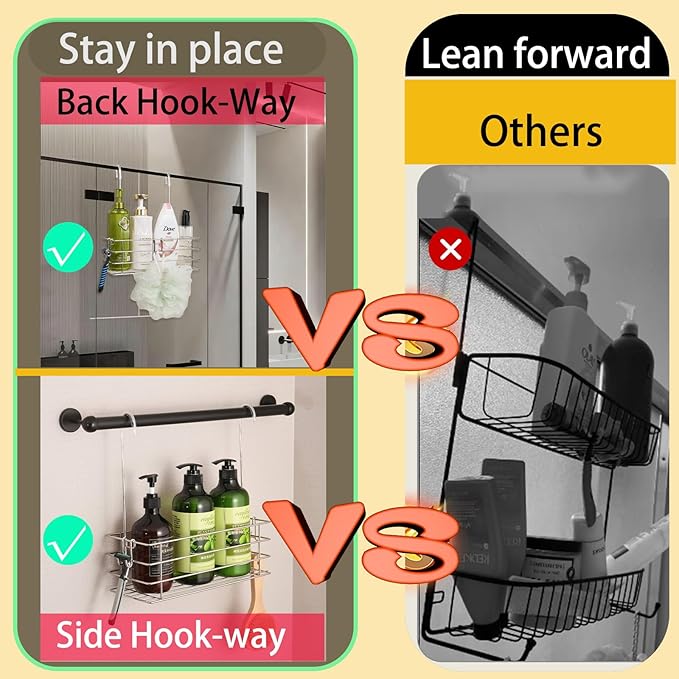 2pcs Single-Layer Hanging Shower Caddy, Rustproof Shelves Rack with Rotatable Hook bar, Large Capacity Bathroom Organizers and Storage, No Drilling Shampoo Bracket - Bloomnest