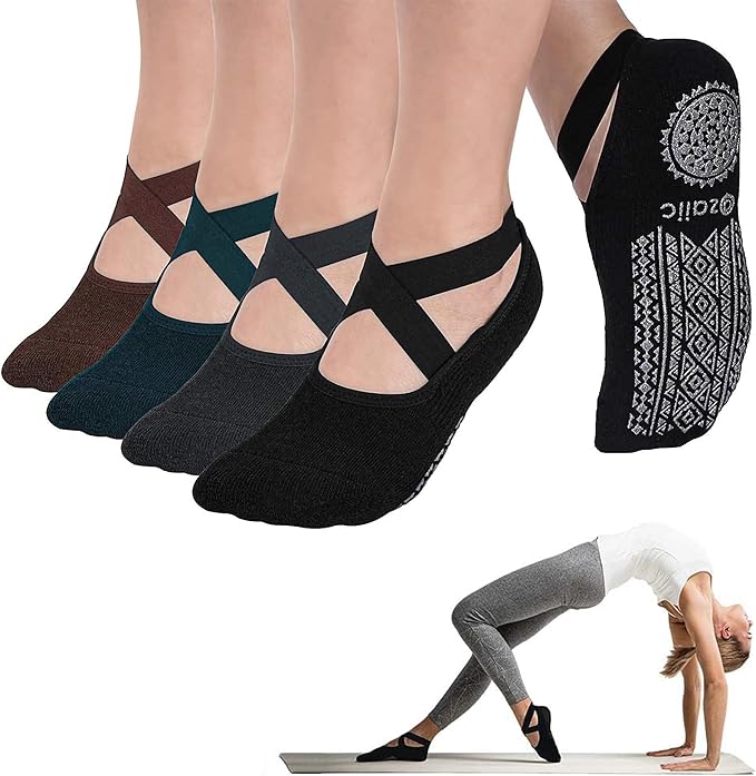 Ozaiic Pilates Socks for Women Non Slip Grip, Yoga Socks with Grippers for Barre, Hospital, Ballet, Dance, Barefoot Workout - Bloomnest