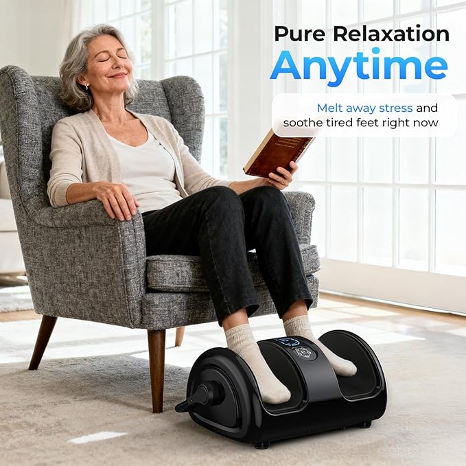 Foot Massager Machine with Heat - Shiatsu Deep Kneading for Foot Relaxation, 3 Speed & 4 Modes, Versatile Control Methods, Gift for Men Women - Bloomnest