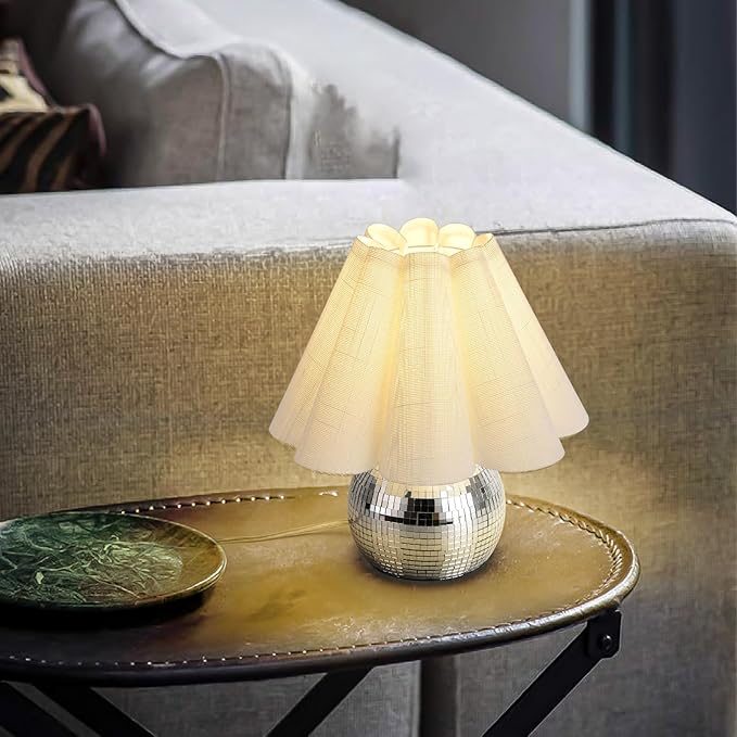Disco Small Table Lamp for Bedroom, Funky Lamp Ball Lamps for Kitchen, Mini Table Lamps for Small Spaces with Scalloped Shade for Nightstand Desk Lamp - Bloomnest