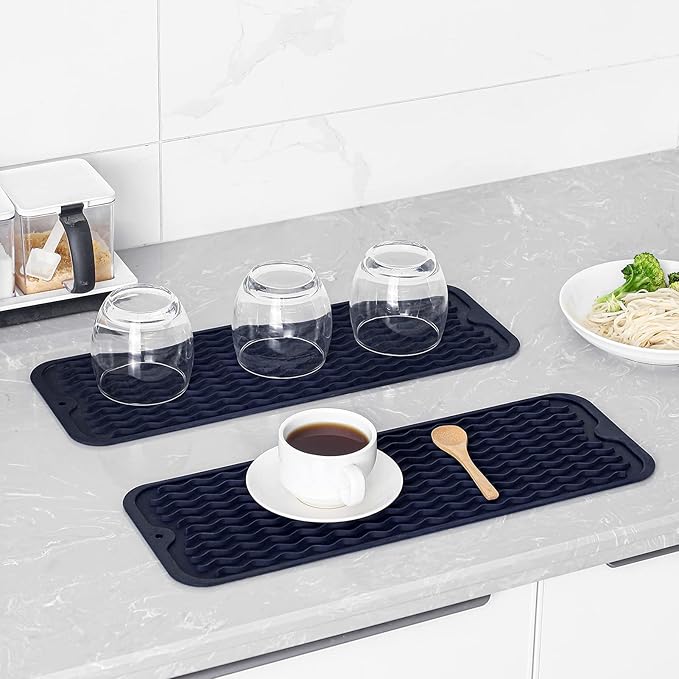 Silicone Dish Drying Mat for Multiple Usage,Easy clean,Eco-friendly,Heat-resistant Silicone Mat for Kitchen Counter,Sink,Bar,Bottle,or Cup Navy Blue M 17 inches x 6 inches - Bloomnest