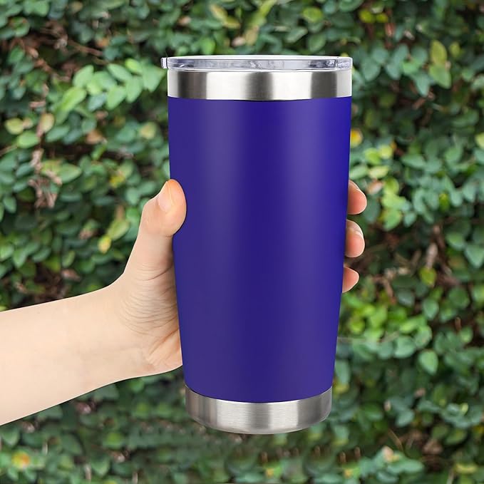 20oz Stainless Steel Tumbler with Lid, Travel Mug - Double Wall Vacuum Powder Coated Cup - Dark Blue, 1 Pack - Bloomnest