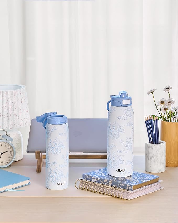 Ello Pop & Fill Insulated Stainless Steel Water Bottle with Quick Fill Lid, Leakproof Locking, Sip or Chug Spout, BPA-Free, Double Wall Vacuum Insulated for Sports, Travel & School- 22oz / 32oz / 40oz Ello