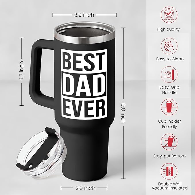 Dad Gifts for Dad from Daughter Son Best Dad Ever Tumbler with Handle 40oz Stainless Steel Insulated - Coffee Tumbler for Father's Day Birthday Christmas Cup Gift Set with Lid & Straw - Bloomnest